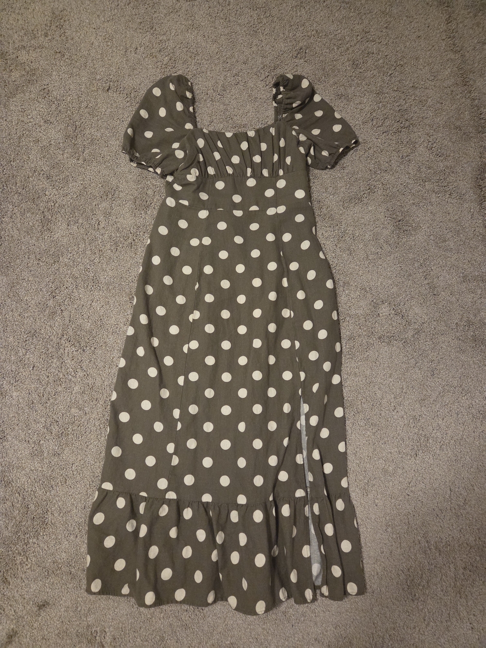 London Times Olive Green Polka Dot Midi Dress
